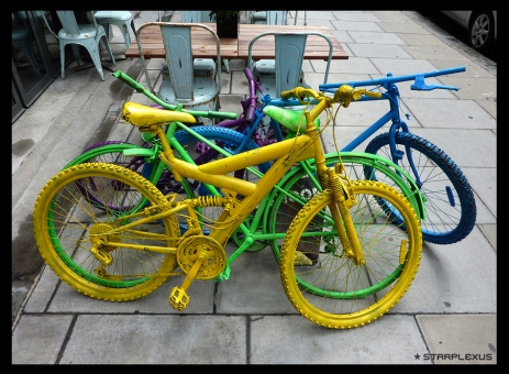 colourful bikes at a restaurant